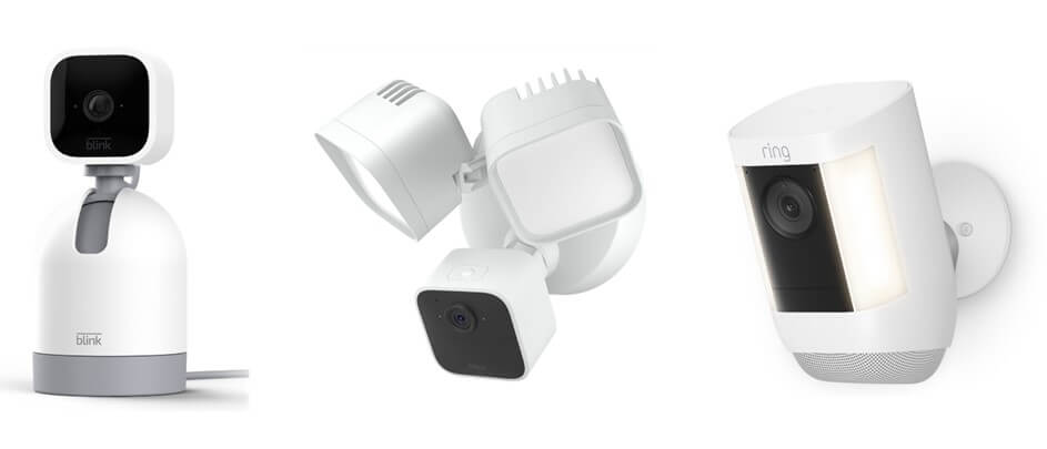 Spotlight Cam Pro, Blink Mini Pan Tilt Camera, and Blink Wired Floodlight Camera